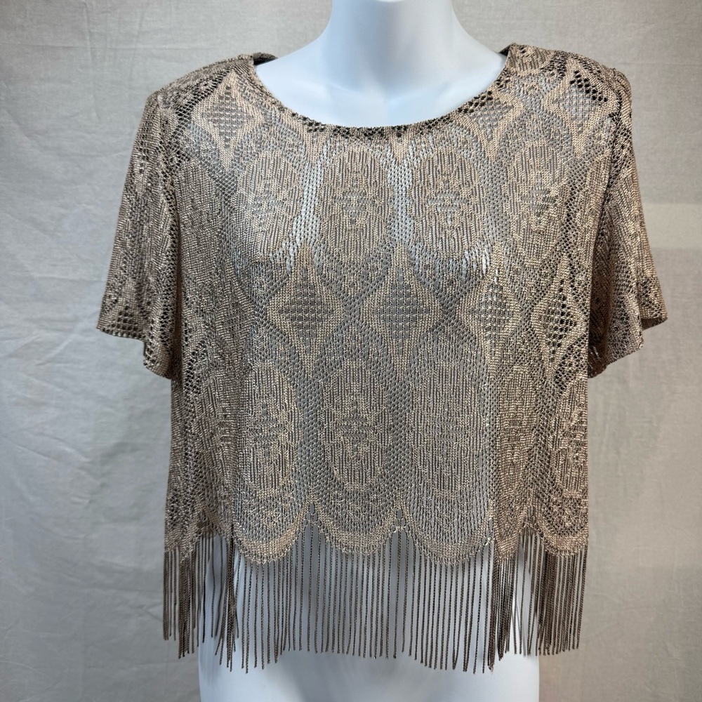 Vintage Giorgio Sant AngeloTan Crop Blouse with Embellished Boxy Design Size 12